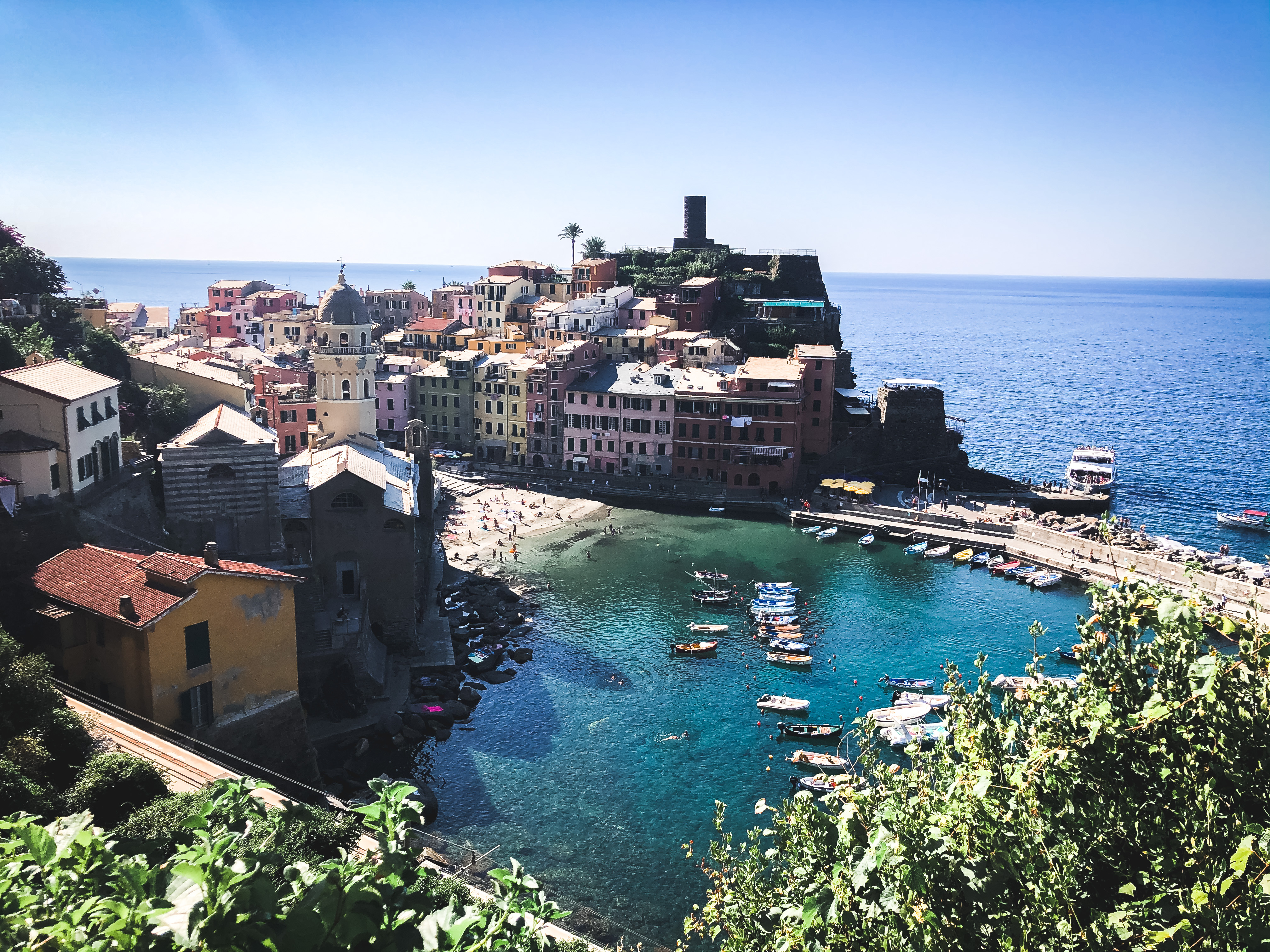 View overlooking town of Vernazza, Cinque Terre, Italy